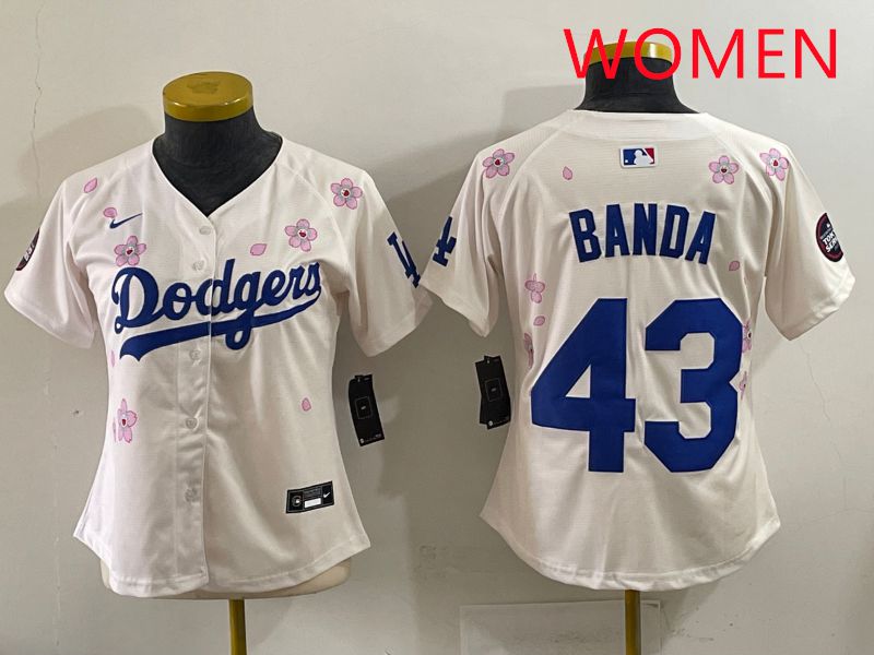 Women Los Angeles Dodgers 43 Banda Cream Sakura Edition 2025 Nike MLB Jersey style 31